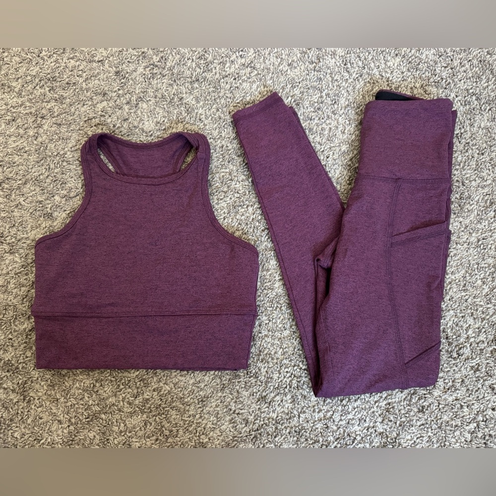 Strut This One Size Plum Workout Set - High Neck Sports Bra & Leggings